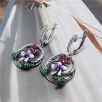 Großhandel Roter Korund Weißer Zirkonia Stein 925 Silber Blumen Clip-On Ohrringe
