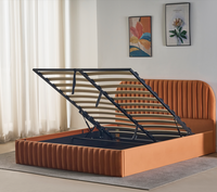 Lit de rangement relevable en velours avec sommier à lattes en bois
