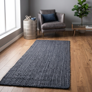 Tapis rectangulaire moderne tissé à la main en jute gris uni à poils moyens, écologique, avec envers en mousse, pour salon et chambre à coucher - Product Image 3