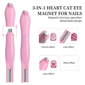 1 pièce Stylo aimanté 3-en-1 pour nail art, formes Cœur, Œil de chat, Double ligne, Lune, Serpent, French, pour vernis gel magnétique et outils de manucure - Product Image 4