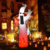 Ballon Gonflable LED Lumineux Effet Flamme Fantôme Halloween Extérieur Étanche en PVC avec Souffleur Électrique pour Décoration de Fête