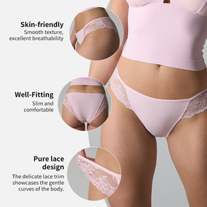 Slip da <span class=keywords><strong>donna</strong></span> sexy in pizzo, a vita media-bassa, con bordo floreale, traspirante, effetto seconda pelle, con fodera in cotone - Product Image 2