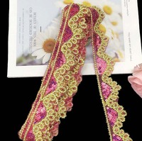 Dentelle à paillettes colorées avec fil doré de 4 cm de large, divers styles de dentelle en stock