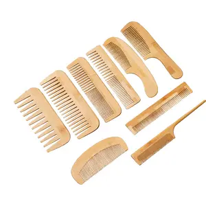 Custom Logo Wide Tooth Bamboo Wooden Combs Hair Brush Rat Tail Styling Parting Wood Beard Comb Set For Women Men