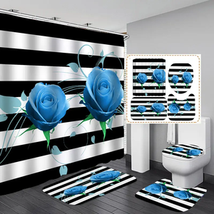 Cortinas de Ducha con Diseño Floral Impreso Digitalmente, Gruesas y Personalizadas, para Baño, Impermeables, Juego de Cortina y Alfombra - Product Image 4