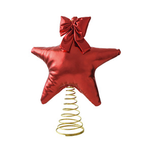 LINGKAI Red Gold Fabric <b>Star</b> <b>Top</b> Ornament Christmas Tree Topper <b>Star</b> With Bow Spring Base for Xmas Tree Holiday Decor - Product Image 5