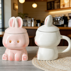Taza de Porcelana con Dibujos Animados de Conejitos, Ecológica, Linda Taza de Café con Leche para Fiestas de Pascua, con Tapa, Regalo - Product Image 2