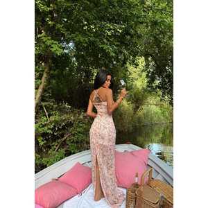 เดรสสายเดี่ยวลายดอกไม้ ดีไซน์หรูหราสไตล์วินเทจ พิมพ์ลายดอกไม้ แขนพองโปร่งแสง ทรงเอ็มไพร์ แต่งระบาย ไซส์ XL สำหรับงานปาร์ตี้กลางวัน - Product Image 1