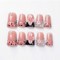 456-460 Faux ongles à presser faits main en forme de bec de canard, 10 pièces, réutilisables, en acrylique, pour enfants, motif carré artificiel