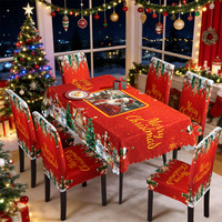 Nappe et Housses de Chaise de Noël Élastiques Grand Format Motif Visage de Père Noël et Arbre pour Décoration de Fête de Noël – Qualité Supérieure – Vente en Gros