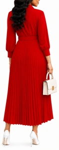 Abito elegante da <span class=keywords><strong>donna</strong></span> con maniche a 3/4, scollo a V, gonna lunga plissettata a trapezio con cintura in vita, adatto per cocktail e feste formali - Product Image 3