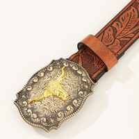 Correa de Cinturón con Diseño de Grabado Personalizado y Hebilla de Placa Grande de Aleación con Cabeza de Toro, Cinturones de PU Estilo Western Vintage para Hombre