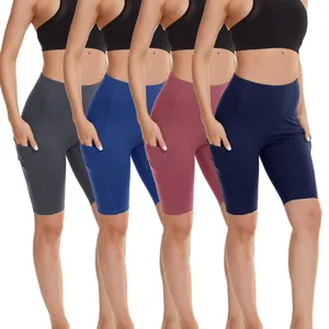 Штаны для фитнеса и йоги из спандекса и полиэстера, леггинсы с карманами и высокой талией, велосипедные шорты с принтом логотипа на заказ для женщин