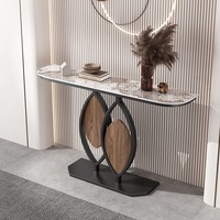 Table console en métal à feuilles dorées avec plateau en pierre frittée, table de décoration d'entrée, table console de luxe pour couloir, pour la décoration intérieure