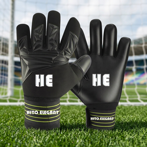 Gants de gardien de but de football professionnels, protection des doigts, antidérapants, respirants, personnalisables, noirs, sangle élastique intégrée - Product Image 4