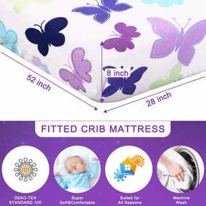 Purple Nursery Crib Sets Newborn Butterfly Crib Bedding Set Include Quilted <b>Comforter</b>,Crib Skirt and Fitted Sheet - Product Image 4