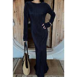 Robe de bal de luxe noire Mirela, motif brodé, décoration florale drapée, coupe Empire droite, tailles XL à 4XL, pour soirée d'hiver - Product Image 5