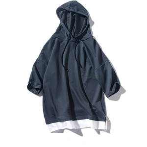 เสื้อสเวตเตอร์แขนสั้นมีฮู้ดสำหรับผู้ชาย,เสื้อสเวตเตอร์แบบลำลองเสื้อคลุมมีฮู้ดย้อมสีพื้นบริการ OEM ขนาดใหญ่พิเศษสำหรับฤดูร้อน - Product Image 3