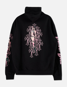 Felpa con cappuccio con motivo a tema Punk stile scuro a tema rosa con motivo Zip con motivo artistico di personalità decorata felpa nera con cappuccio - Product Image 1