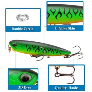 Señuelos flotantes de superficie tipo lápiz con anilla y cuentas para pesca en agua dulce, 6.5 cm/5.5 g, imitación de pez, para marlín y lucio. - Product Image 4