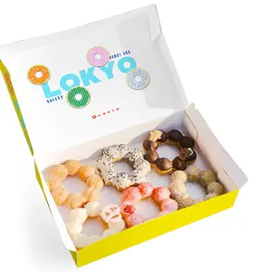 Caixa de donuts impressa personalizada por atacado 3 6 12 Mochi Donuts Biscoitos embalagem ecológica descartável caixa de donuts para alimentos