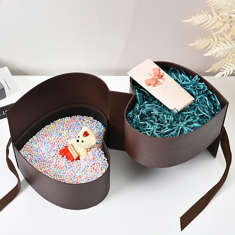 luxury empty two layer heart shaped paper packing decorating rose flower box for flowers