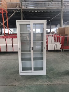Armoire de classement moderne en métal avec porte coulissante en verre et serrure à clé, idéale pour bureau, atelier et chambre à coucher - Product Image 2