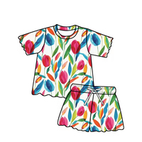Ensemble 2 pièces décontracté et confortable pour bébés filles, avec bordure festonnée, tenue d'été personnalisée imprimée et respirante