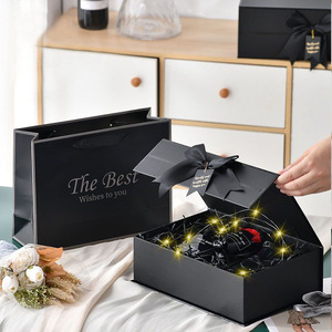 Делюкс, черная Складная магнитная лента, Подарочная коробка для ювелирных изделий, индивидуальный логотип, Высококачественная крафт-бумага, губчатая подкладка для подарков в коробках - Product Image 4