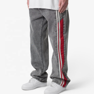 Mode chaude Épissage Surdimensionné Jeans Pantalon Logo Personnalisé Street Wear Vintage Tactique Pantalon Hommes Acide Lavage Bande Denim Pantalon - Product Image 3