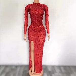 Vestido de una Pieza Ajustado de Manga Larga con Incrustaciones de Diamantes, Deslumbrante, para Cantante de Club Nocturno, Modelo de Vestuario de Actuación - Product Image 5