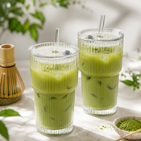 Gobelet à matcha en verre avec paille et couvercle, transparent, pour matcha glacé, latte, thé, café, smoothies, boissons froides, gobelet portable