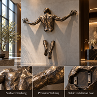 Sculpture murale en acier inoxydable, décoration moderne pour hall d'hôtel, galerie, design personnalisé durable, directement de l'usine