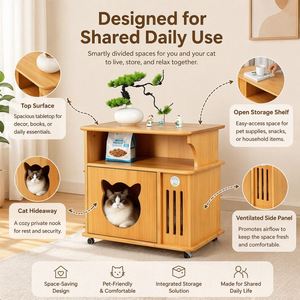 Mesa de Noche de Madera para Gatos, Mesa Auxiliar Multifuncional, Armario Compartido para Humanos y Mascotas, Casa Escondite para Gatos - Product Image 5