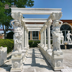 Gazebo koridor persegi panjang bergaya Eropa TREVI yang mewah dan elegan, terbuat dari marmer putih alami dengan patung wanita Yunani. - Product Image 5