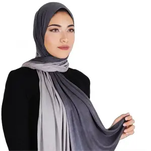 ผ้าโมดัลคอตตอนสีไล่ระดับสีสำหรับผู้หญิง,เสื้อ Hijabs ผ้าคอตตอนสีไล่ระดับสีแบบแขวนย้อมด้วยมือยางยืดสไตล์ใหม่