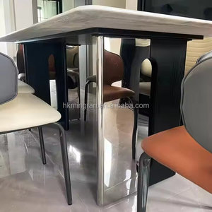 Luxury Modern Dining Table Set Sintered Stone Top Stainless Steel T-<b>shaped</b> Color-<b>blocked</b> Legs Home Furniture 6 Seater - Product Image 6