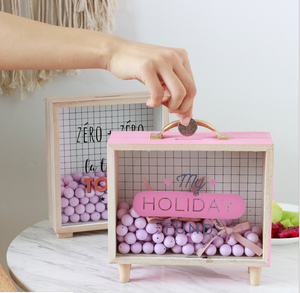 Hucha de madera creativa, caja de monedas, lindo contenedor de almacenamiento de fondos de viaje de escritorio con patrón de cajero automático y estilo de números - Product Image 2