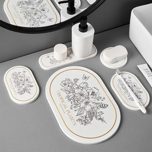 Marble Design Amenities <strong>Tray</strong> for Hotel <strong>White</strong> Bathroom Decor Soap Dispenser With <strong>Tray</strong> Organizer Kit <strong>Bath</strong> Mat Diatomite - Product Image 3