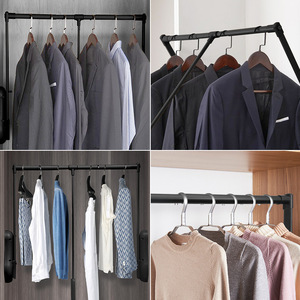 Adjustable Hanging Rod Telescopic <b>Clothes</b> Rack Black Wardrobe Organizer Aluminum Alloy Standing Type Clothing <b>Storage</b> - Product Image 1