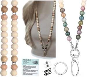 新しいデザインかわいい天然石ビーズ<span class=keywords><strong>ID</strong></span>ホルダーでパーソナライズ無料サンプルキーストラップ女性用<span class=keywords><strong>ID</strong></span>バッジ - Product Image 3