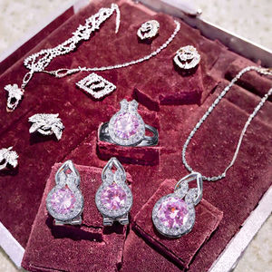 Conjunto de Joyería Romántica de Rodio Rosa con Circonita Cúbica, 3 Piezas: Collar, Pendientes y Anillo para Mujer, Regalo de Compromiso, Joyería de Fantasía - Product Image 3