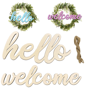Bois non fini bonjour et bienvenue signe découpes, signes de mots en bois vierges pour bricolage guirlande porte mur noël décor à la maison artisanat - Product Image 1
