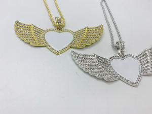 Colgante de aleación de diamante con forma de corazón, alas de Ángel en forma de melocotón, por sublimación, transferencia térmica - Product Image 2