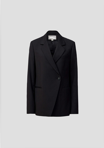 Blazer Negro Asimétrico de un Solo Botón para Mujer, con Solapa con Muescas y Bolsillos con Solapa, para Oficina y Ropa Formal - Product Image 6