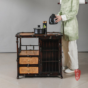 Bamboo Tea Cabinet Lacquered <b>Storage</b> <b>Sideboard</b> Chinese Style With Drawer And Shelf For Tea Set Display - Product Image 3