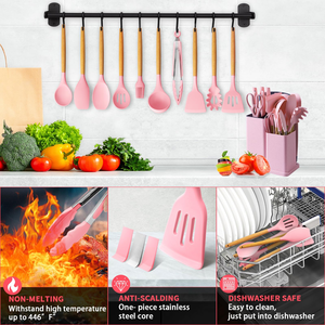 Ensemble d'ustensiles de cuisine populaires : spatule en silicone, louche et ustensiles de cuisson avec support - Product Image 3