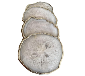 Posavasos de Ágata Blanca al por Mayor con Detalles <span class=keywords><strong>en</strong></span> Dorado, Posavasos de Ágata Natural con Dorado - Product Image 3