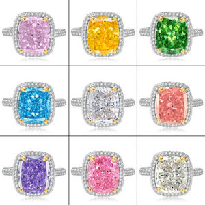 Nouveaux articles tendances et très demandés pour 2026 en bijouterie : bague en cuivre plaqué or 10*12mm avec zirconium coloré taille glace pour femme - Product Image 1