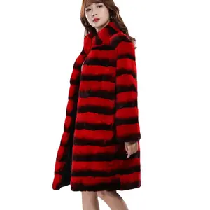 Factory Hot Sales Otter Rabbit Dragon Cat Blue Purple Red Fur Otter Rabbit Fur Top 90Cm Women Faux Rabbit Fur Coat